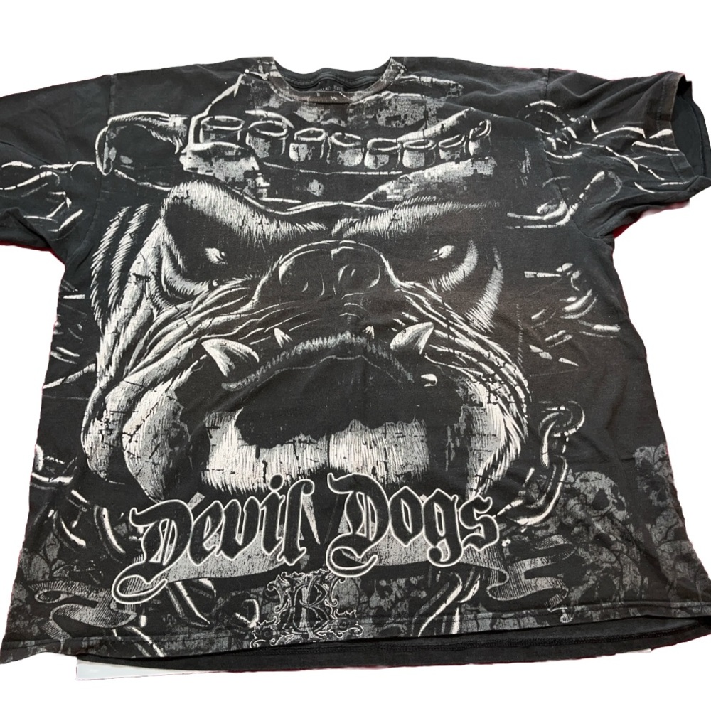 Devil Dogs black T Shirt BIKER Skulls BEAST goth Death Dog Face Chains Evil Mens